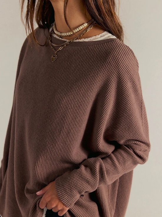 Free People Sweaters - Free People Oversized Waffle Knit Crew Sweater - Taupe Brown